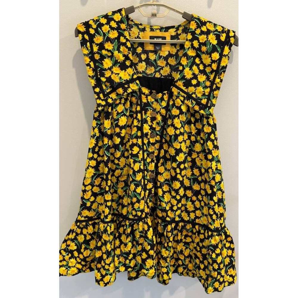 Maeve Anthropologie Collared Poplin Swing Dress Yellow Flower Sunflower Mini S